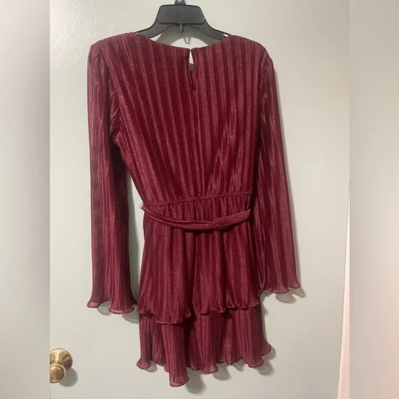 Dresses | City Studio Womens Burgundy Belted Pleated Bell Sleeve Party Fit  Flare | Poshmark